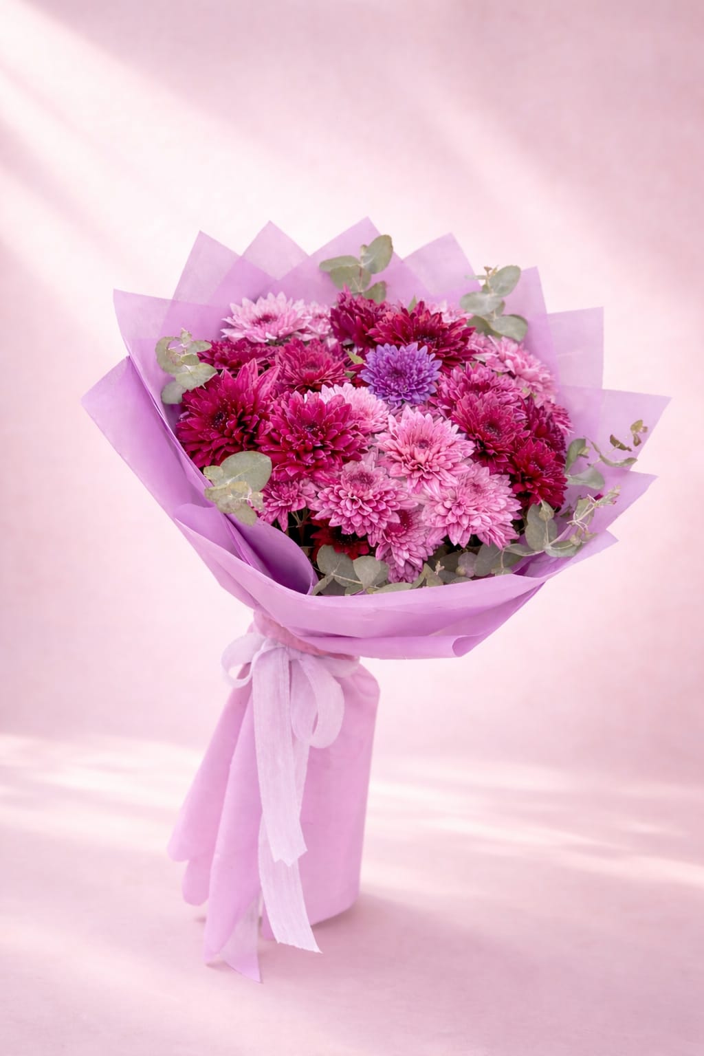 Pembe & mor krizantem buketi